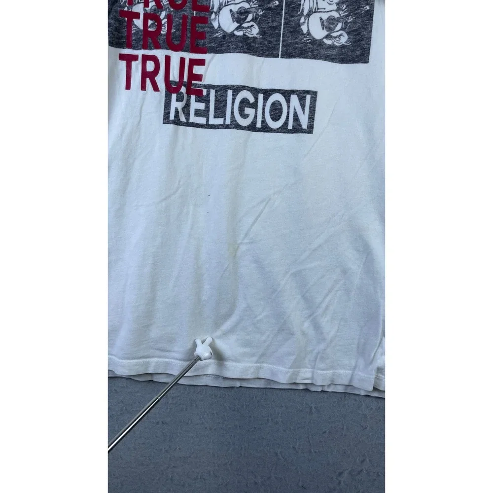 True Religion Graphic Tee Mens XL Cream Good Buddha Logo World Tour Short Sleeve